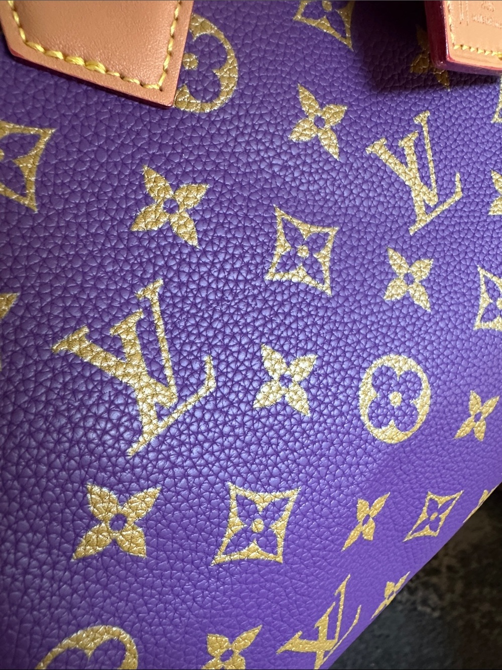 RARE INSPIRED Purple Monogram Satchel with Tan Leather Trim Size 30 P9 - Picture 4 of 15